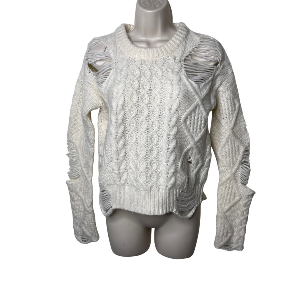 NSF Jolene Destroyed Cable knit Sweater in White sz S